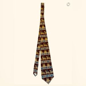 Metropolitan Museum of Art silk men’s tie 57”L nobles, horses, castles, preowned